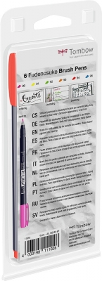 Markere caligrafice Fudenosuke Hard, 6 culori/set, Tombow